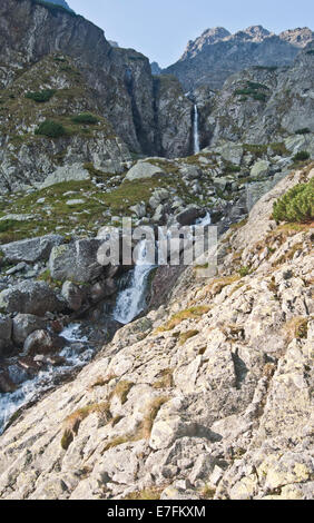 Wasserfälle in Velka Zmrzla Dolina Tal in Vysoke Tatry Bergen Stockfoto