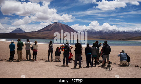 Touristen am Laguna Miscanti in der Atacama-Wüste, Chile, Stockfoto