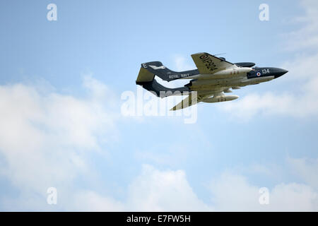 Das letzte Sea Vixen fliegenden Flugzeug in den Himmel über Yeovilton, Somerset, UK für die Übergabe von Julian James. Stockfoto