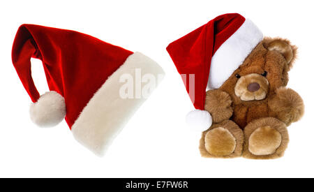 niedliche Vintage Teddy Bär mit Weihnachtsmütze. Weihnachtsschmuck Stockfoto