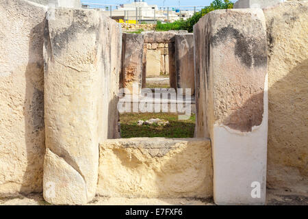 Hagar Qim, alten megalithischen Tempel von Malta, ist ein UNESCO-Weltkulturerbe auf dem Inselstaat Malta. Stockfoto