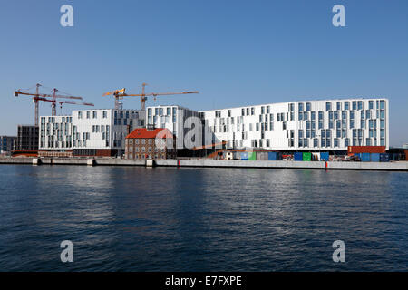 Blick auf die UNO-City Achteck sternförmigen Gebäude, UNOPS im Nordhavn, Nordhafen in Kopenhagen vom Langelinie Pier-Kopf Stockfoto