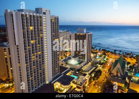 Honolulu Hawaii, Oahu, Hawaiian, Waikiki Beach, Pazifischer Ozean, Hochhaus, Gebäude, Hotels, Eigentumswohnungen Wohnapartments Gebäude h Stockfoto