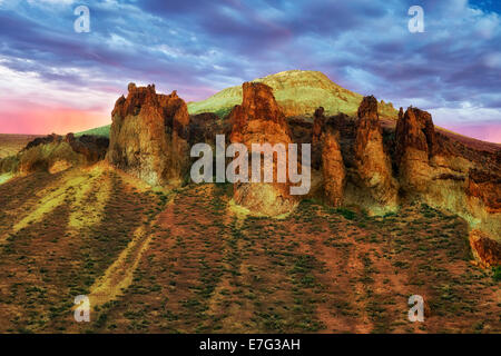 Bunter Frühling Muster von Brome Gräser unter den vulkanischen Zinnen entfernten Leslie Gulch in SE Oregon Malheur Grafschaft. Stockfoto