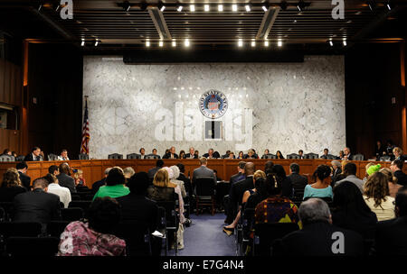 Washington DC, USA. 16. Sep, 2014. Eine gemeinsame Anhörung einberufen durch den Senat Gesundheit, Bildung, Arbeit und Renten-Ausschuss und der Senat Mittel Unterausschuss für Labor, Health And Human Services und Bildung ist auf dem Capitol Hill in Washington, D.C., Hauptstadt der Vereinigten Staaten, 16. September 2014 statt.  Präsident Barack Obama warnte am Dienstag. Bildnachweis: Xinhua/Alamy Live-Nachrichten Stockfoto