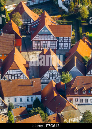 Fachwerkhäuser in der Altstadt von Rietberg, Ostwestfalen-Lippe, Nordrhein-Westfalen, Deutschland Stockfoto