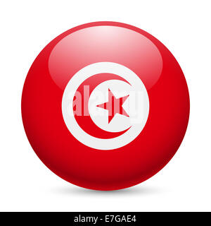 Flagge von Tunesien als runde glänzende Symbol. Button mit tunesischen Flagge Stockfoto