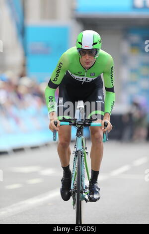 2014-Tour von Großbritannien London Stage 8a individuelle Zeitfahren starten Rampe Stockfoto