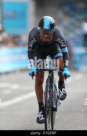 2014-Tour von Großbritannien London Stage 8a individuelle Zeitfahren starten Rampe Stockfoto