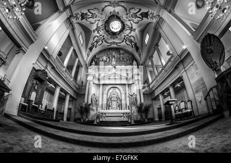 B&W Fisheye Blick auf Altar in St. Louis Kathedrale im französischen Viertel New Orleans LA USA Stockfoto