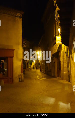 Die Cité de Carcassonne mittelalterlichen Zitadelle, Département Aude, Languedoc-Roussillion Region.  Bei Nacht Stockfoto