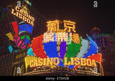 Zeichen der berühmten Casinohotel Casino Lisboa Macau. Stockfoto