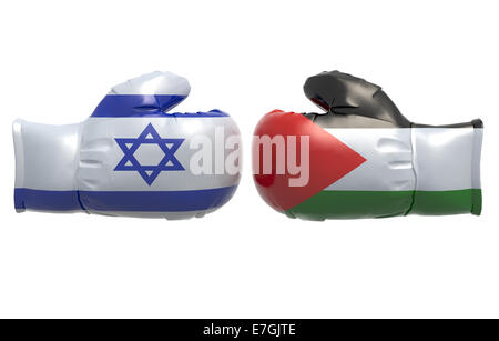 Boxhandschuhe mit Israel und Palästina Fahne, 3d illustration Stockfoto