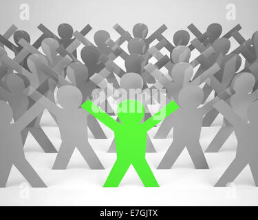 viele Menschen cartoon Silhouette mit Hände in grau und einer grün gefärbt, 3d illustration Stockfoto