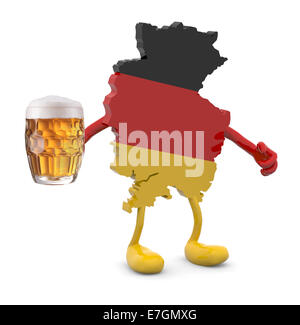 Deutschland Karte mit Armen, Beinen und Glaskrug Bier auf der Seite, 3d illustration Stockfoto