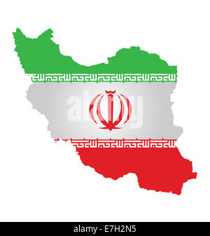 Flagge des Iran überlagert, Umriß isoliert auf weißem Hintergrund Stockfoto