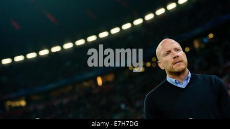 München, Deutschland. 17. Sep, 2014. Bayern Direktor des Sports kommt Matthias Sammer im Stadion vor der UEFA Champions League-Gruppe E-Fußball match zwischen FC Bayern München und Manchester City in München, 17. September 2014. Foto: Sven Hoppe/Dpa/Alamy Live News Stockfoto