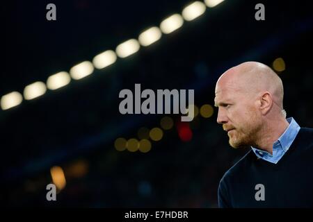 München, Deutschland. 17. Sep, 2014. Bayern Direktor des Sports kommt Matthias Sammer im Stadion vor der UEFA Champions League-Gruppe E-Fußball match zwischen FC Bayern München und Manchester City in München, 17. September 2014. Foto: Sven Hoppe/Dpa/Alamy Live News Stockfoto