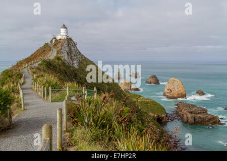 Blick auf den Leuchtturm und das Meer am Nugget Point Stadtkerns auf der Südinsel von Neuseeland. Stockfoto