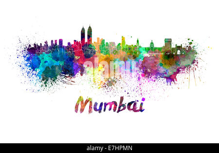 Skyline von Mumbai in Aquarell Spritzer Stockfoto