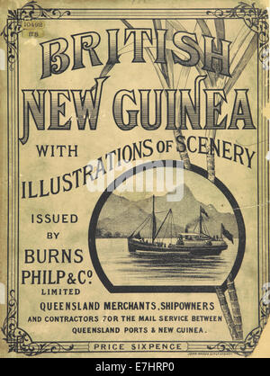 Diese 1886 erschienene Publikation von Burns, Philip & Co. Bietet eine Karte und Illustrationen von Britisch-Neuguinea, die die koloniale Präsenz und geographische Besonderheiten der Region während des späten 19. Jahrhunderts hervorheben. Stockfoto