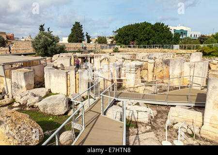 Hagar Qim, alten megalithischen Tempel von Malta, ist ein UNESCO-Weltkulturerbe auf dem Inselstaat Malta. Stockfoto