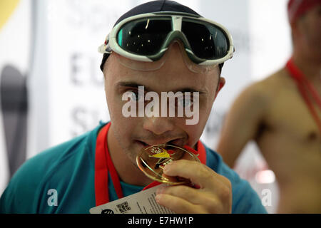 Antwerpen, Belgien. 17. September 2014. Athleten führen während der 3. Tag der Special Olympics Summer Games 2014 in Antwerpen Credit: Yiannis Kourtoglou/Alamy Live News Stockfoto