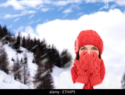 lächelnde junge Frau in Winterkleidung Stockfoto