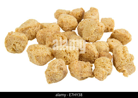 Haufen von strukturiertem Sojaprotein (Soja-Fleisch), Isolated on White Background Stockfoto