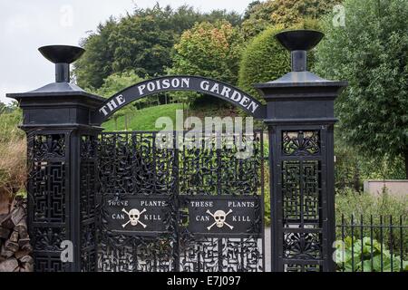 Die Tore und Eingang zum Alnwick Poison Garten in Northumberland, England UK Stockfoto