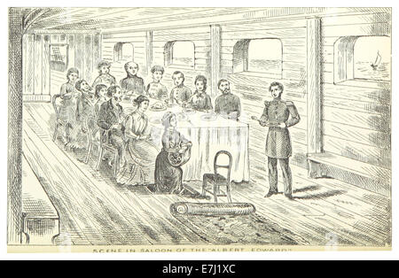 Dieses Bild von Mackinnon aus dem Jahr 1878 zeigt eine Szene aus dem Saloon des Ozeanschiffers Albert Edward, in der das Leben an Bord des Schiffes und seines Inneren während des späten 19. Jahrhunderts dargestellt wird. Stockfoto