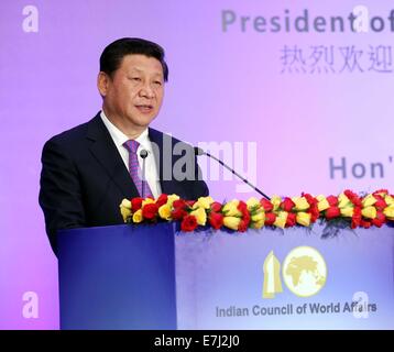 Neu-Delhi, Indien. 18. Sep, 2014. Chinesischen Staatspräsidenten Xi Jinping hält eine Rede auf der Indian Council of World Affairs in Neu-Delhi, Indien, 18. September 2014. Bildnachweis: Yao Dawei/Xinhua/Alamy Live-Nachrichten Stockfoto