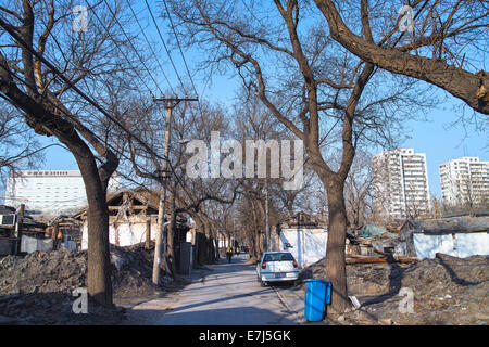 Um Häuser abgerissen werden, ersetzt durch eine moderne Wohn-Unterbezirk, Beijing Stockfoto