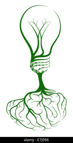 Glühbirne Gehirn Baum Konzept der ein Baum wächst in der Form einer Glühbirne aus den Wurzeln in der Form eines Gehirns. Könnte ein conce Stockfoto