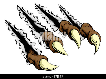 Monster-Krallen bricht durch Rippen reißen und kratzen die Wand oder Metall oder Papier Hintergrund Stockfoto