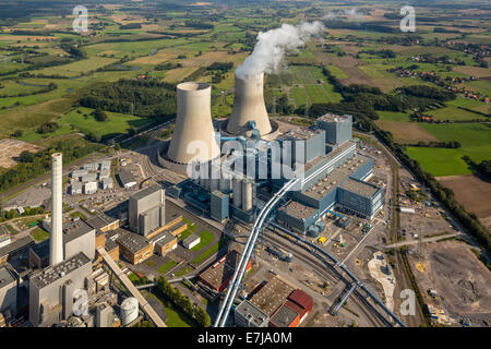 Luftbild, Kraftwerk Westfalen RWE, RWE Power Kohle-Kraftwerk, neben der ehemaligen THTR Kernkraftwerk Hamm Stockfoto