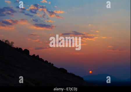 Afrika, Berge, blaue Stunde, Erongo, Klippe, Namibia, Sonnenuntergang, Stockfoto