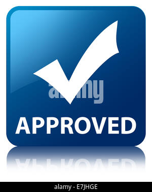 Genehmigt (Überprüfung Symbol) blaue Quadrat-Taste Stockfoto
