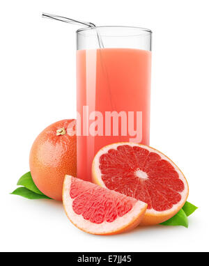 Rosa Grapefruit-Saft auf weißem Hintergrund Stockfoto