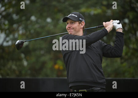 Newport, Wales. 19. Sep, 2014. ISPS Handa Wales Open Golf. Tag2. Stephen Gallacher Grimassen Credit: Action Plus Sport/Alamy Live News Stockfoto