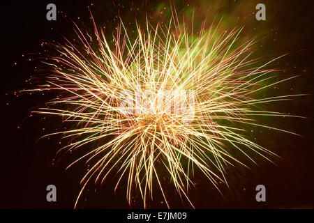 Buntes Feuerwerk auf dem schwarzen Himmelshintergrund Stockfoto