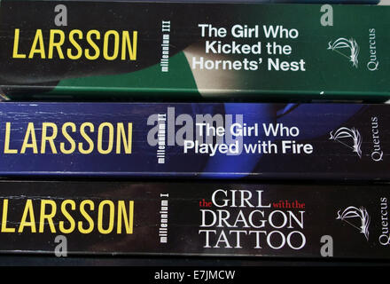 Millennium-Trilogie von Kriminalromanen des schwedischen Schriftstellers Stieg Larsson, London Stockfoto