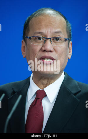 Berlin, Deutschland. 19. Sep, 2014. Bundeskanzlerin Angela Merkel (nicht abgebildet) und philippinische Präsident Benigno Aquino III halten eine Pressekonferenz im Bundeskanzleramt in Berlin, Deutschland, 19. September 2014. Foto: BERND VON JUTRCZENKA/Dpa/Alamy Live-Nachrichten Stockfoto