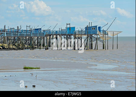 Garnelenfischerei Hütten an der Mündung der Gironde in Talmont-Sur-Gironde, Charente Maritime, Poitou-Charentes, Frankreich Stockfoto