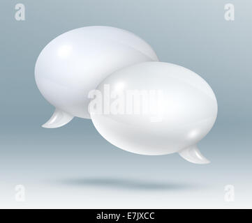 3D weißen Sprechblasen auf grauem Hintergrund Stockfoto