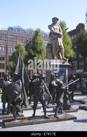 Rembrandt-Statue und die Nachtwache Zahlen Rembrandt Square Amsterdam Stockfoto