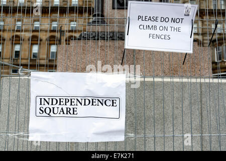 George Square, Glasgow, Schottland, Großbritannien, Freitag, 19. September 2014. Ja Supporters umbenannt George Square zu Independence Square Stockfoto