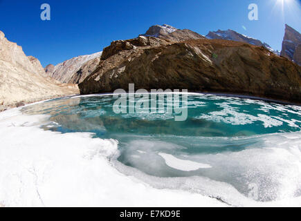 Chadar Trek am Fluss Zanskar, Ladakh Stockfoto