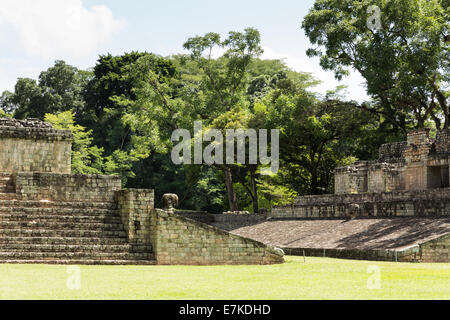 Der Ballspielplatz, die zweitgrößte in Mittelamerika, Copan Ruinas archäologischen Park, Copán, Honduras gefunden werden Stockfoto