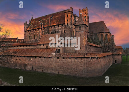 Blick auf die Kreuzritterburg in der polnischen Stadt Malbork (Marienburg). Stockfoto